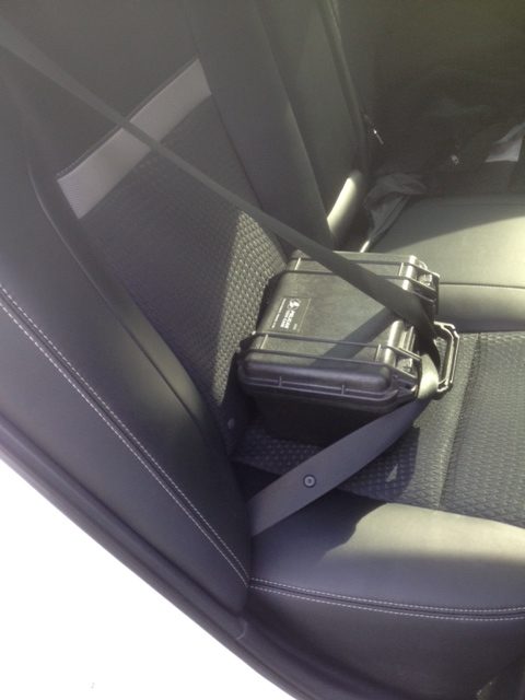 Box Buckled Up in Car